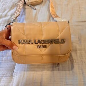 Karl Lagerfeld Cream Quilted Crossbody Bag